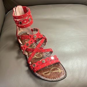 Gladiator Sandals Sam Edelman Size 8 Red with gold metal detail